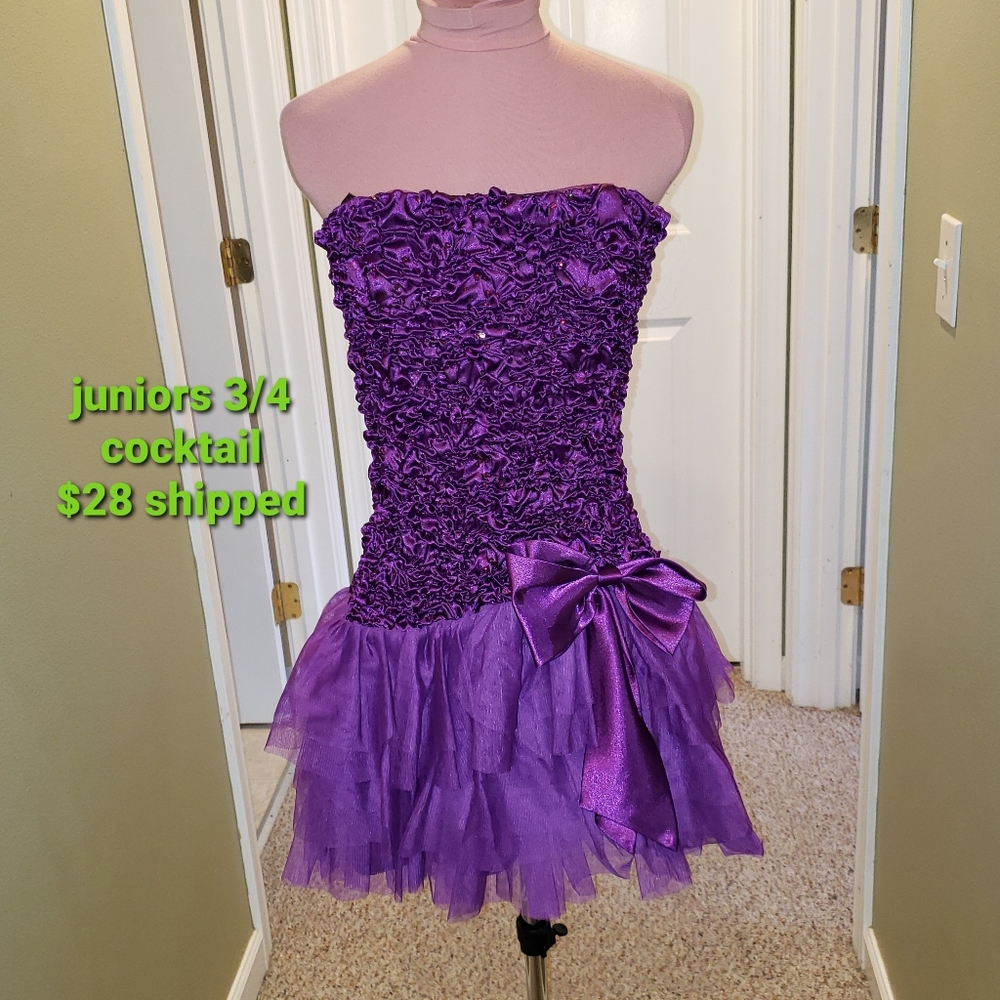 Juniors 3/4 cocktail dress purple.